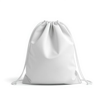 Blank white drawstring bag mockup isolated on white background