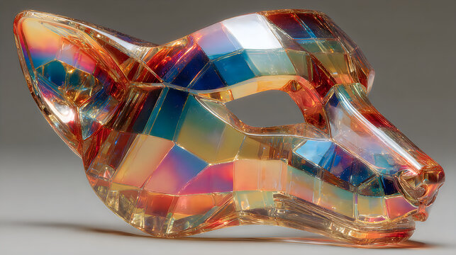 Colorful geometric crystal wolf mask abstract digital artwork Images