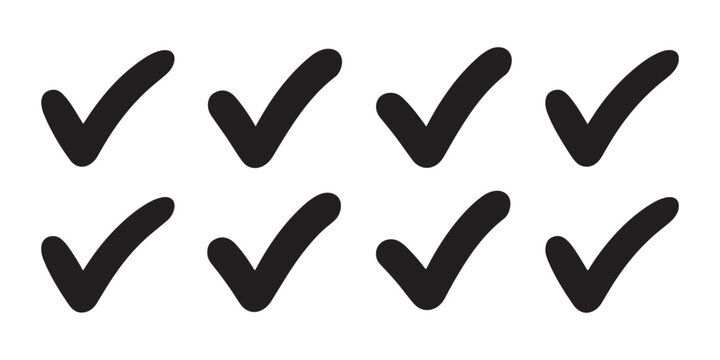 Set of simple black check mark icons for survey forms or task completion status symbols for website design.