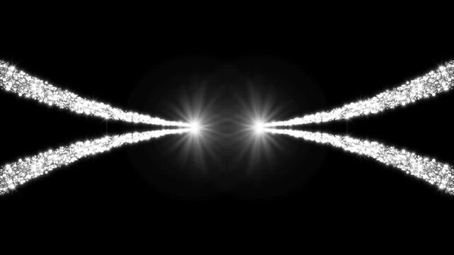 White glitter particle convergence on black background with sparkling light animation