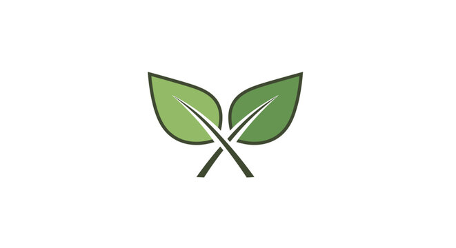 Two green leaves crossed in minimalist logo style.
