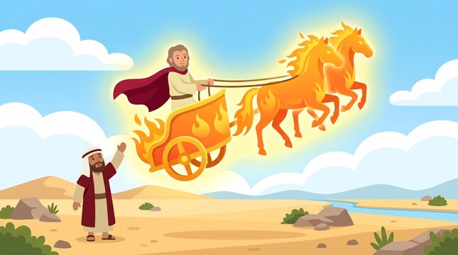 AI generated Prophet Elijah taken to heaven in a flaming chariot with fiery horses