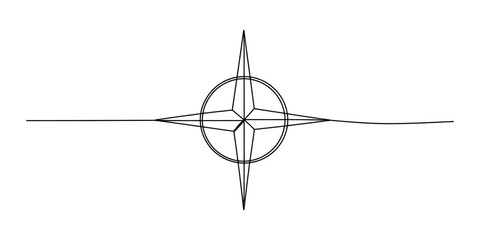 Minimalist black line art compass rose symbol with a long horizontal line isolated for simple graphic design projects and navigation themed creative layouts Vector, illustration © Raj Creator