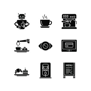 Black and white coffee icons set.