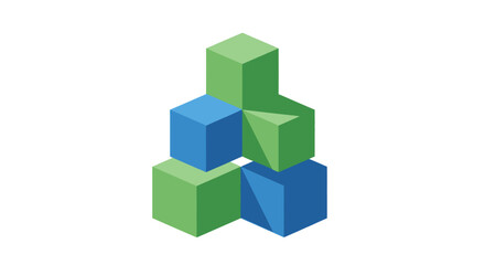 Naklejka premium Isometric 3D Stack of Green and Blue Building Blocks - Business Structure, Development, and Organization Concept Illustration