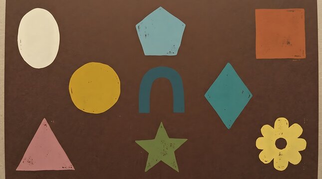 Set of colorful geometric shapes with a rough hand drawn texture