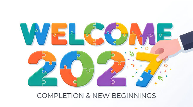 Welcome 2027 puzzle completion with new beginnings concept during bright celebration