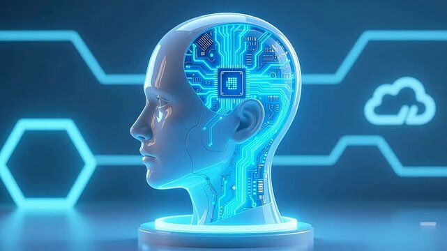 Glowing circuit board inside blue head silhouette