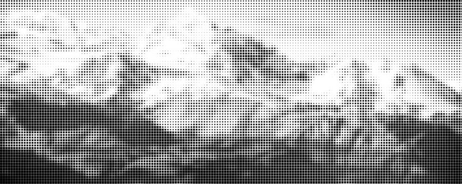 Abstract black and white mountain landscape square halftone pattern background