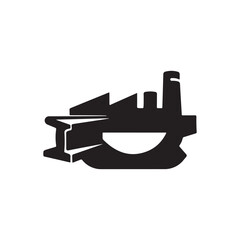 Obraz premium PrintIndustrial factory plant and gear icon, heavy manufacturing skyline with steel I-beam silhouette vector
