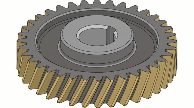 Precision metal spur gear with central hub and teeth.