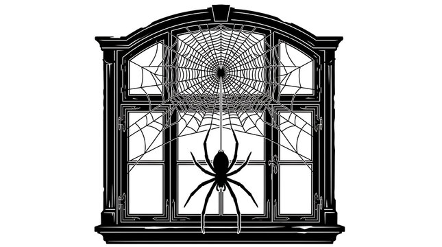 Large black widow spider sitting on a web in a traditional home window frame