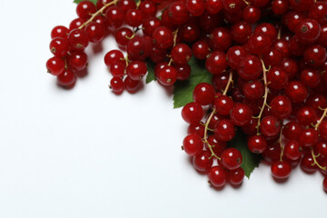 Redcurrant berries with green leaves on a white background. © Pixora ST 