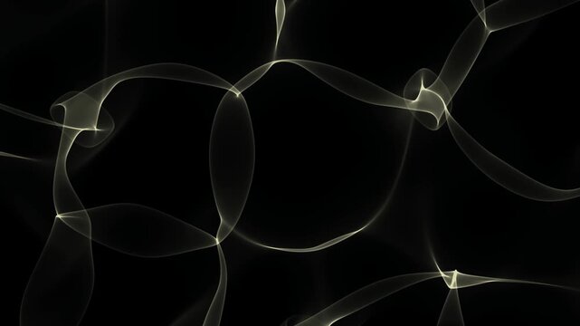 Abstract glowing caustic light waves and flowing ethereal energy lines on black background. Seamless animated looping motion graphic design element