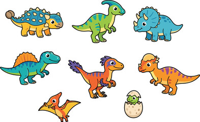 Cute Dinosaur Cartoon Vector Set with Prehistoric Animals Baby Dinosaur and Pterodactyl Collection © MstShahida