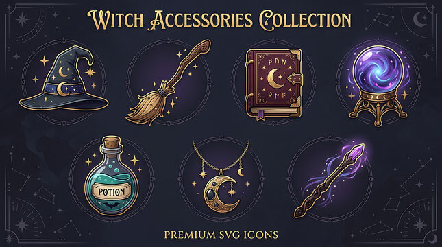 Mystical witch accessories set with potion and magic book accessories necklace