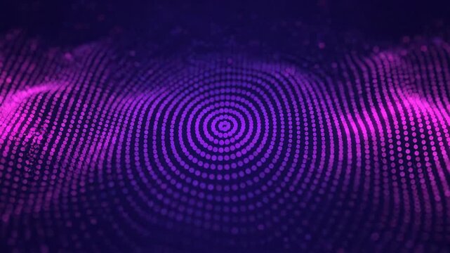 Abstract digital wave of purple glowing particles
