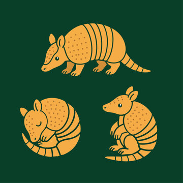 Cute set of armadillos illustrated in vector
