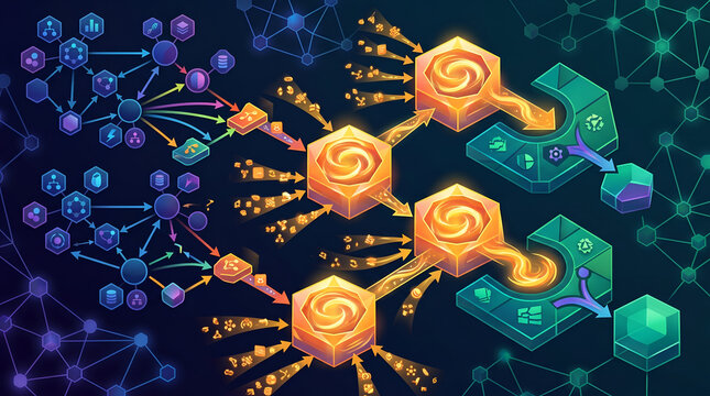 Abstract Data Processing Pipeline and AI Automation Workflow Diagram