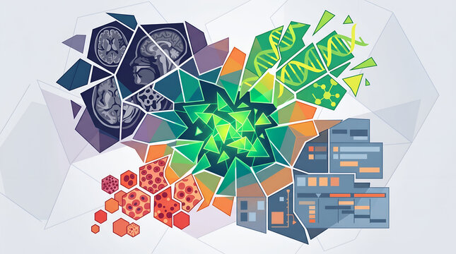 Computational Biology and Bioinformatics Concept with DNA Brain Cells and Code