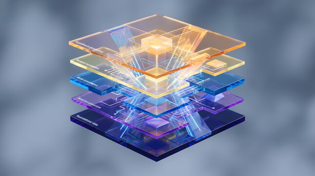 3D Isometric Layered Data Architecture and AI Foundation Model Concept