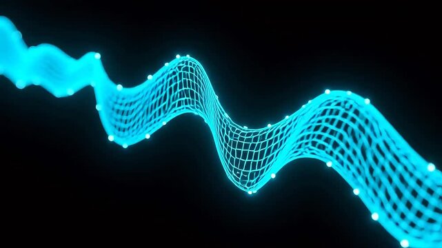 Blue digital wave grid on black background