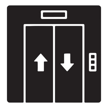 Minimalist elevator icon featuring upward and downward directional arrows for modern building
