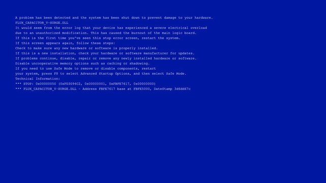 Blue screen of death computer error with white text flickering on digital monitor for system failure and fatal crash visualization loop.