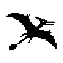 Pixel art pterodactyl silhouette flying, retro 8-bit dinosaur illustration © Kuda