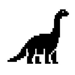 Pixelated Dinosaur Silhouette, Retro 8-bit Brontosaurus Icon on White Background © Kuda