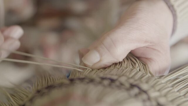 Hands Weaving Traditional Bon Odori Hat in Ugo Town Akita Prefecture J