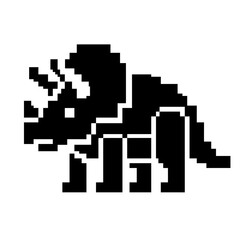 Fototapeta premium Pixel art triceratops dinosaur icon, retro 8-bit illustration, isolated on white background.