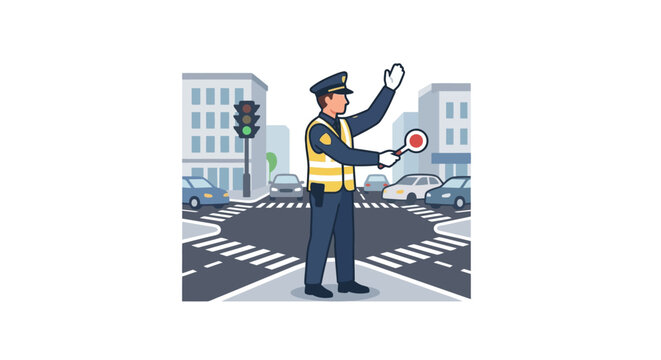 Traffic Police Officer Directing Cars Vector Illustration