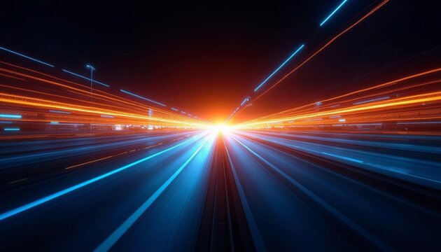 Dynamic light trails accelerating on a digital highway representing future connectivity
