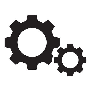 Black silhouette icon featuring two interlocking mechanical gears for industrial engineering