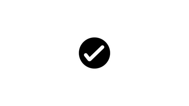 Animated reveal of a white checkmark icon in a black circle checkmark, check mark, tick, tick mark, approved, success, confirmation, verified.