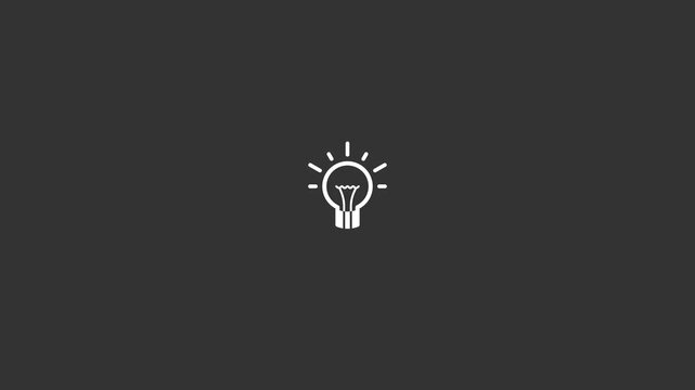 Lightbulb Lighting Up, New Hope, New Idea, Enlightenment, Light, Knowledge, Success, Energy Flowing, Switching On, New Discovery, Awakening - Dark Background - Minimal Flat Design Motion Graphics Clip