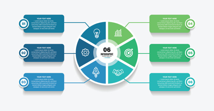 Set of vector infographic circle templates. Six section infographic diagram. Business infographic design template with 6 options, steps or processes diagram.