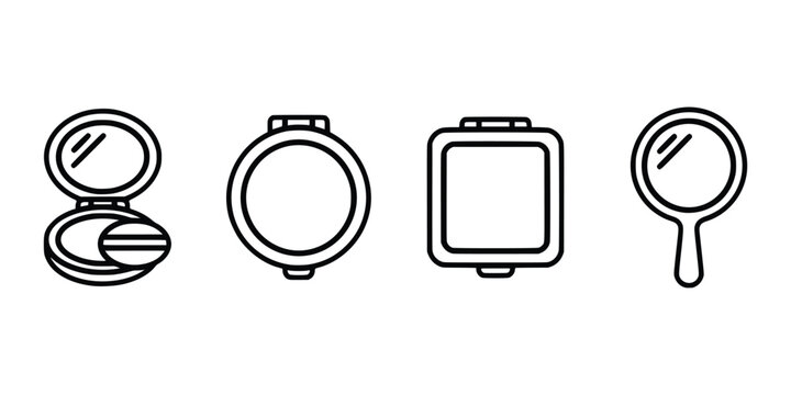 Makeup powder and mirror line icons set. collection of cosmetic products for beauty and personal care.