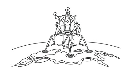Lunar Lander Spacecraft on Moon Surface Line Art © Lintingan