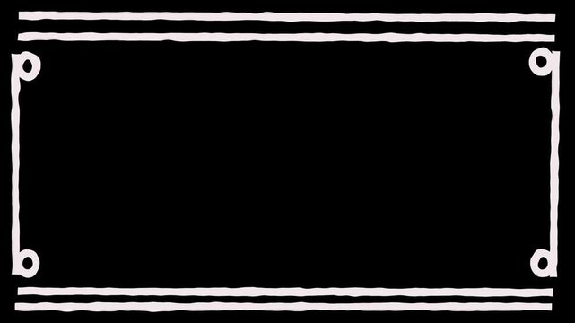 Hand-drawn white line frame overlay animation on black background. 4K Video