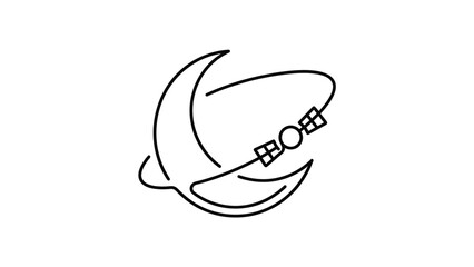 Satellite orbiting moon abstract line art © Lintingan