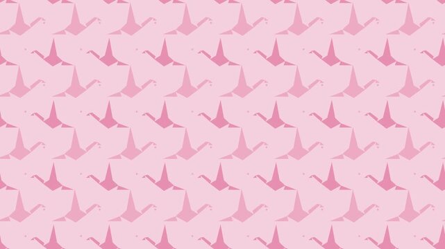 Pink japanese origami crane pattern scrolling, traditional seamless loop background