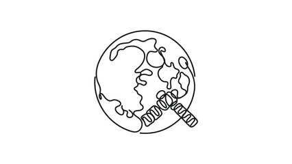 Earth globe with satellite continuous line drawing © Lintingan