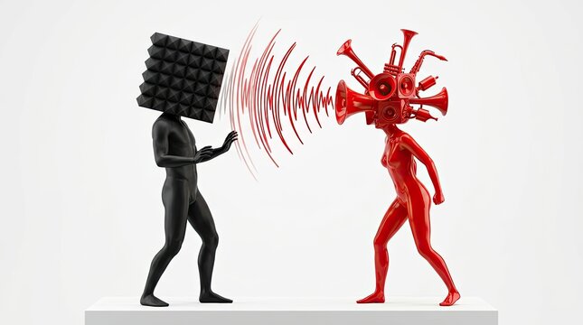 A black and red humanoid figure is depicted in a confrontational scene.
