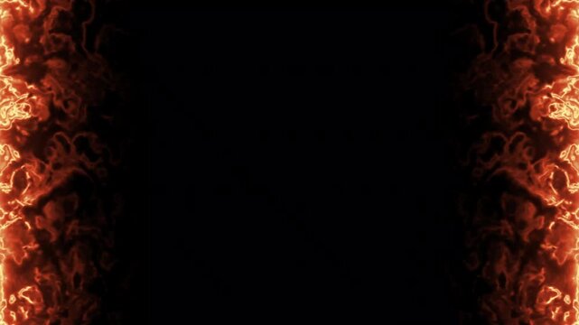 4k intense blazing fire frame motion graphics looping on black background for professional hot fiery video overlays