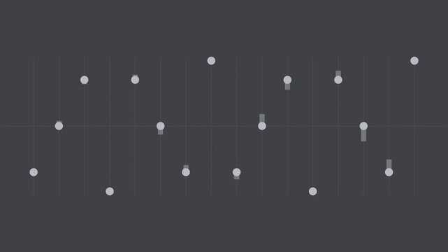 Gray pendulum wave dots swinging in sync, physics seamless loop background