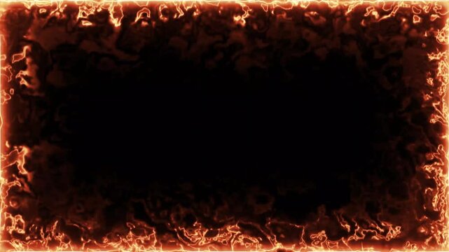 4k intense blazing fire rectangle frame expanding from top right corner motion graphics looping on black background for professional fiery video