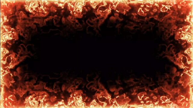 4k intense blazing fire rectangle frame motion graphics looping on black background for professional fiery video overlays
