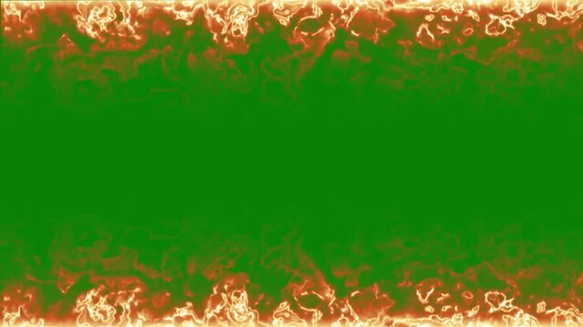 4k intense burning fire flames top and bottom borders animation on chroma key green screen background for hot energy video editing overlays
